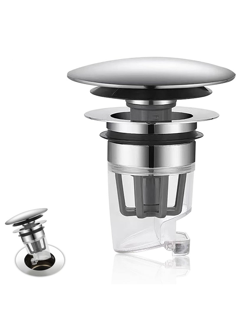 Sink Plug Stopper, Universal Pop Up Drain Plug, Replacement, Anti Clogging Filter with Hair Catcher Removable Basket and Odor Switch - Image 1